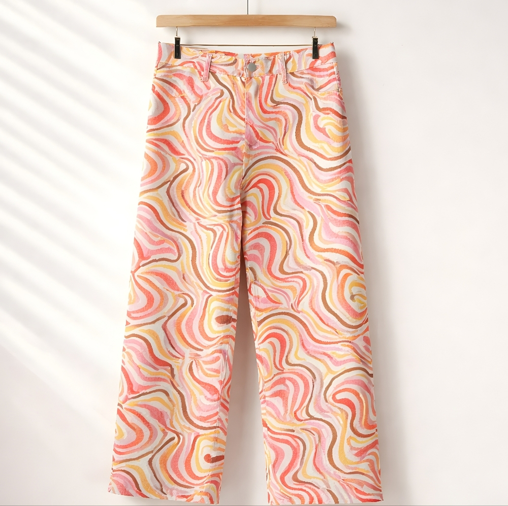 Rue 21 Women's Funky Psychedelic Swirl Print Denim Jeans Size Large‎